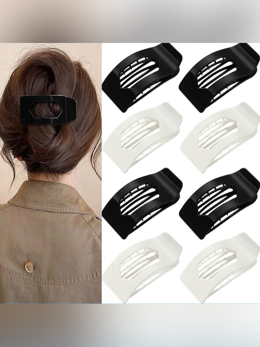 Classic Black & White Hair Claw Clips - 6-Pack